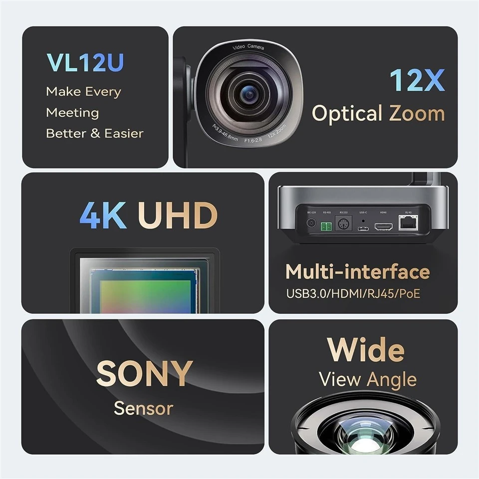 Professional Live Streaming Camera 12x Zoom 4K POE NDI Conference PTZ Camera And IP 4D Joystick Keyboard Controller