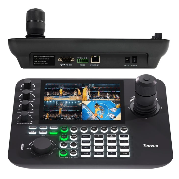 NDI|HX/IP Serial PTZ Camera Joystick Controller med 4-kanals Splicer